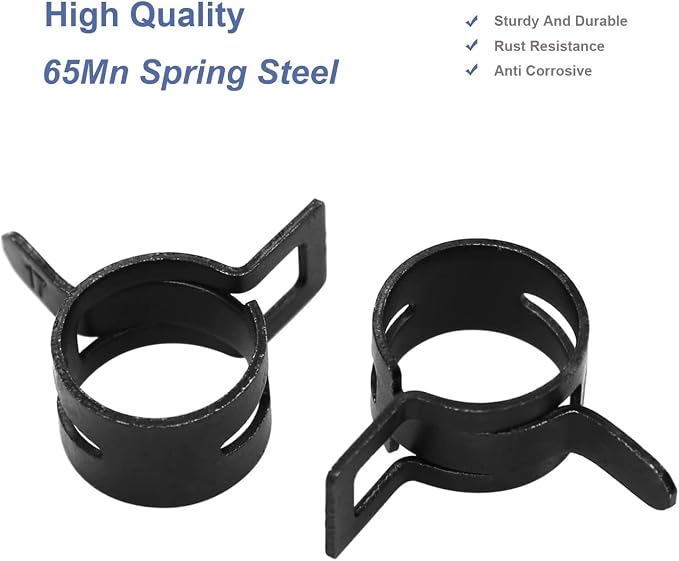 AKIHISA 60 Pcs 28-33mm Spring Hose Clamp, Spring steel 65Mn Fuel Hose Clamp, 6 sizes for Silicone Vacuum Fuel Oil Hose Line Clamps