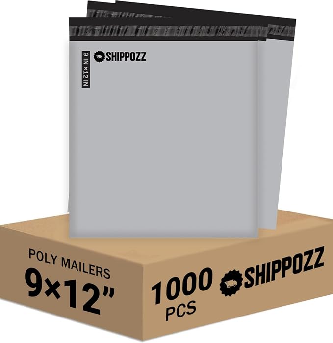Shippozz 9x12 Poly Mailers 1000 Pack, Durable Waterproof Polymailers for Shipping Clothes, Self Seal Mailing Bags for Small Business Packaging Supplies, Mailing Envelopes for Books, and Accessories
