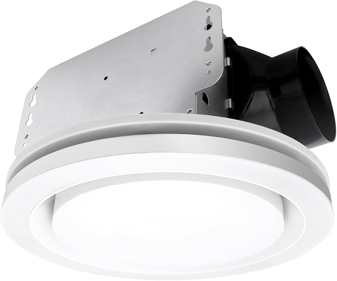 Akicon Bathroom Exhaust Fan with Light, 90 CFM, 1.5 Sones, 15W Dimmable 3CCT LED Light with 5W Night Light Ventilation fan for Bathroom, Kitchen and Home, Round, White