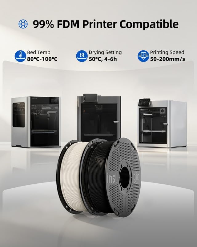 Inslogic ABS FR V0 Filament 1.75mm, Flame Retardant 3D Printer Filament, V0 Grade, Low Warping, Impact Resistant, 1kg Spool (2.2 lbs), Dimensional Accuracy ±0.03mm (Natural White)