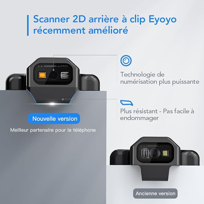 Eyoyo Bluetooth Back Clip Phone Barcode Scanner, 1D 2D QR Wireless Bar Code Reader with 1600mAh Rechargeable Battery, Compatible with iPad, iPhone, and Android for Book Warehouse Inventory Management
