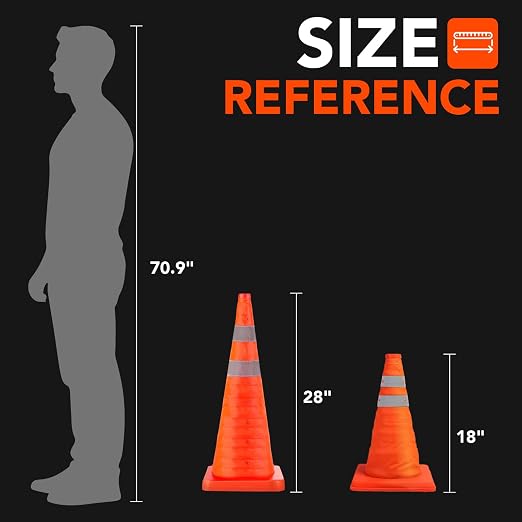 TENKAIWICK 28 Inch 2 Pack Traffic Cones, Collapsible Safety Cones, Multi Purpose Pop-up Cones with Reflective Collar, Orange Cones for Parking lot, Driveway, Driving Training etc
