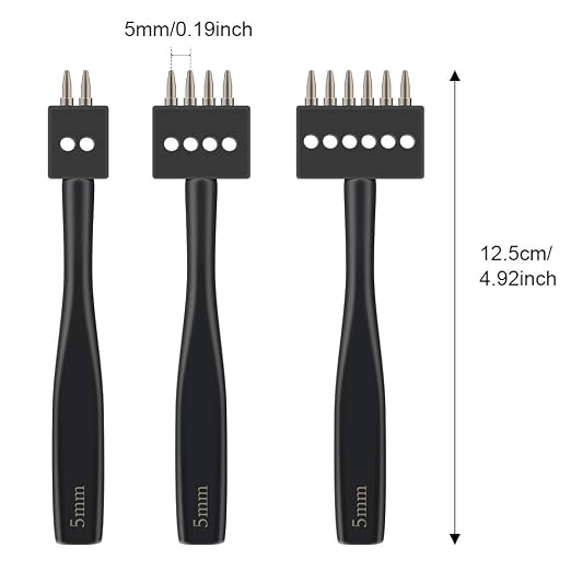 2/4/6 Prong Punch Nylon Head Leather Hammer, Black Leather Prong Punch Tool Leather Craft Carving Hammer, 5mm Lacing Stitching Punch, Round Hole Prong Lacing Stitching Punch for Leather Craft