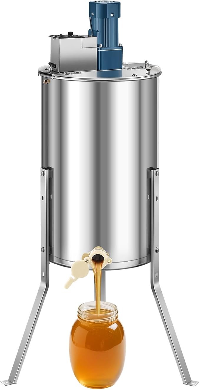 VEVOR Electric Honey Extractor, 3 Frame Honey Extractor with Transparent Lid, Stainless Steel Honeycomb Drum Spinner, Height Adjustable, Honeycomb Extraction Equipment for Beekeeping