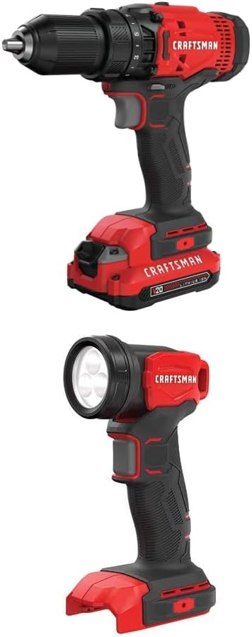CRAFTSMAN V20 Cordless Drill/Driver Kit with LED Work Light (CMCD700C1 & CMCL020B)