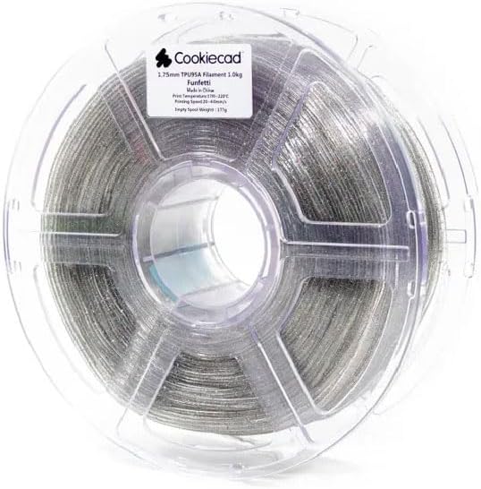 Cookiecad TPU Filament 1.75mm 1kg Glitter Translucent 3D Printer Filament - Funfetti TPU