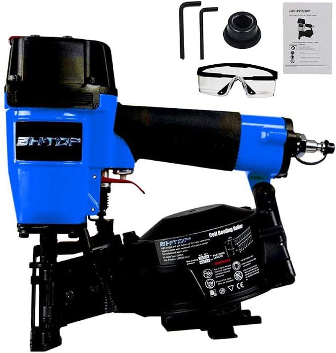 CN45N Roofing Nailer, 15 Degree Roofing Nail Gun, 3/4-Inch to 1-3/4-Inch Coil Nails, 120-pcs Load Capacity Coil Nailer in Blue