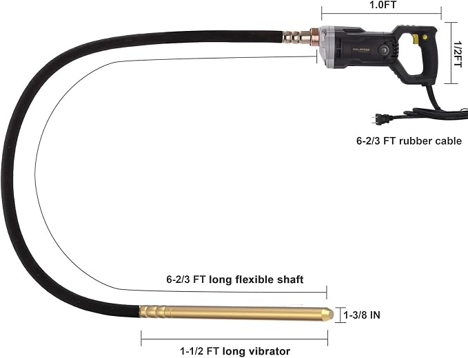 Handheld Concrete Vibrating Tool, 1500W Electric Concrete Vibrator | 6.6ft Shaft Rod, 14400VPM, Portable Pencil Cement Vibrarator, Remove Air Bubble and Mix Concrete