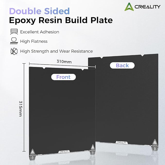 Creality Epoxy Resin Build Plate, 310 * 315mm Double-Sided Bed Plate Texture Spring Steel Excellent Adhesion Heat-Resistant Durable Wear Resistance Flexible Print Platform for K1 Max/Ender-3 V3 Plus