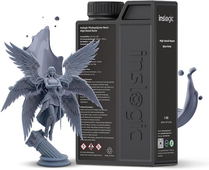 Inslogic 14K High Detail 3D Printer Resin, Smooth Matte Finish with Fine Detail for Miniatures, Low Shrinkage, No Cracking, 405nm UV-Curing Resin for LCD, DLP, SLA 3D Printing (Blue Gray, 1kg）