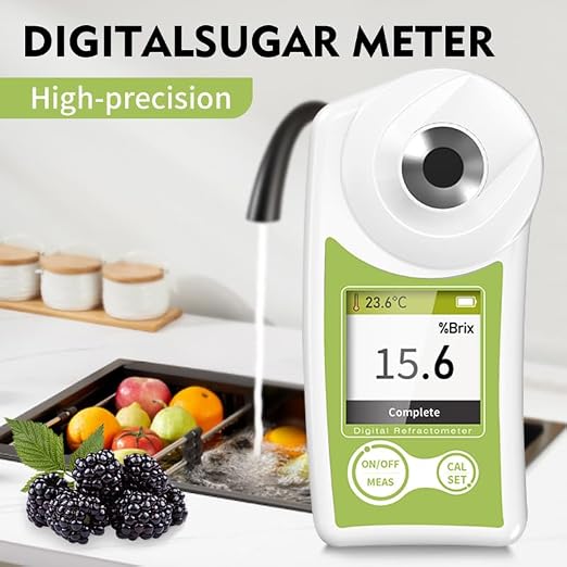 Digital Brix Refractometer, 0–55% ATC Sugar Content Meter, ±0.2% Precision, Handheld Tester for Fruit, Juice