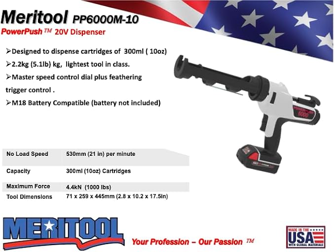 6000 Series Cordless Caulking Gun – 20V Lithium Battery Powered Electric 10oz Cartridge Dispenser, Lightweight 3.75 lbs, 1000 lb Thrust, No-Drip Sealant & Adhesive Applicator
