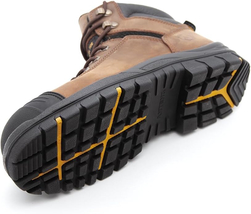 Men's Work Boots, Crazy Horse Leather, Steel Toes Mens Work Shoes, Non Slip Lace Up Protective Shoes, 6 Inch, Anti-Smashing,Anti-Fatigue (AT508, Brown)