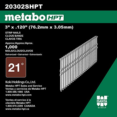 Metabo HPT Framing Nails | 3 Inch x 0.120 | 21 Degree | Full Round Head | Ring Shank | Hot Dipped Galvanized | 1,000 Count | 20302SHPT (Pack of 4)