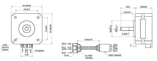 STEPPERONLINE Nema 17 Pancake Stepper Motor 1A 17Ncm Bipolar 1.8 Degree 4-Lead 23mm Body Length for 3D Printer CNC Extruder
