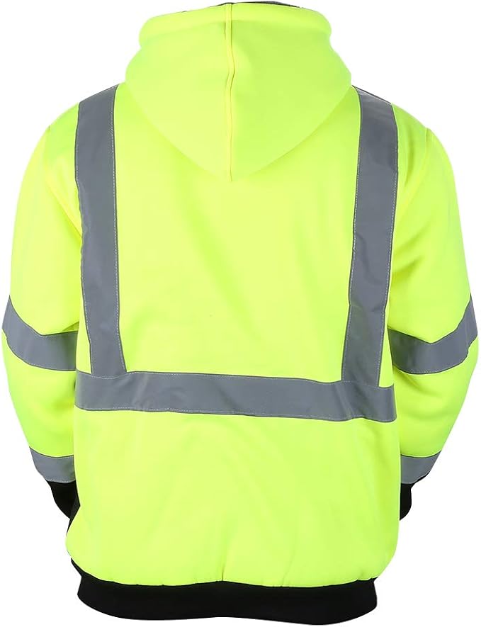 VENDACE Men's ANSI Class 3 High Vis Safety Reflective Sweatshirt Wool Fleece Zipper Jacket Hoodie with Black Bottom(Yellow,3XL)