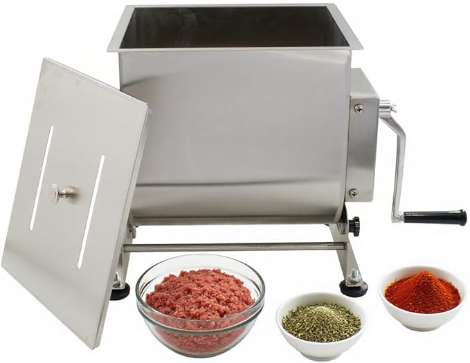 CLIVIA Manual Meat Mixer, 60 Pound Meat Mixer for Sausage, 60lbs Capacity Tilt Tank Sausage Mixer, Stainless Steel Commercial Food Processer for Meat, Vegetable, Burger, Dumplings