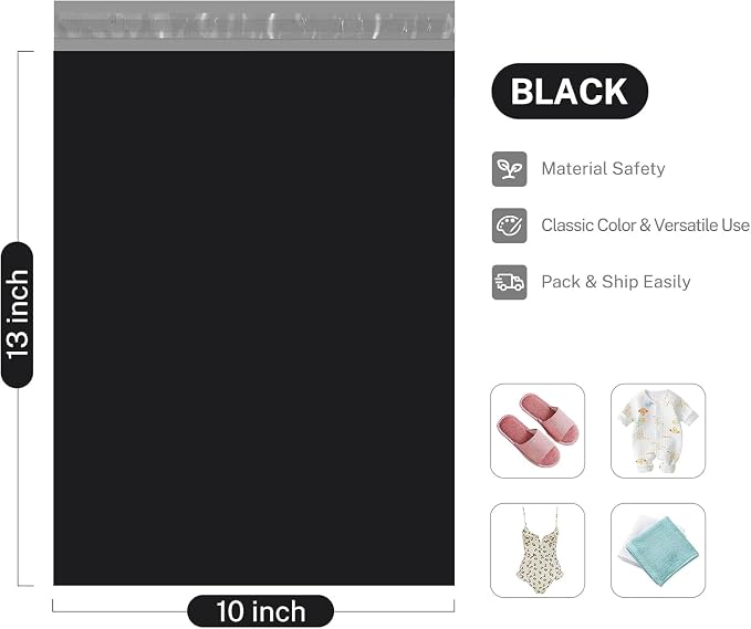 Metronic Poly Mailers 10x13 120000 Pack, Small Shipping Bags for Clothing, Waterproof Mailers Poly Bags, Shipping Envelopes Mailing Bags for Business, Bulk, Black