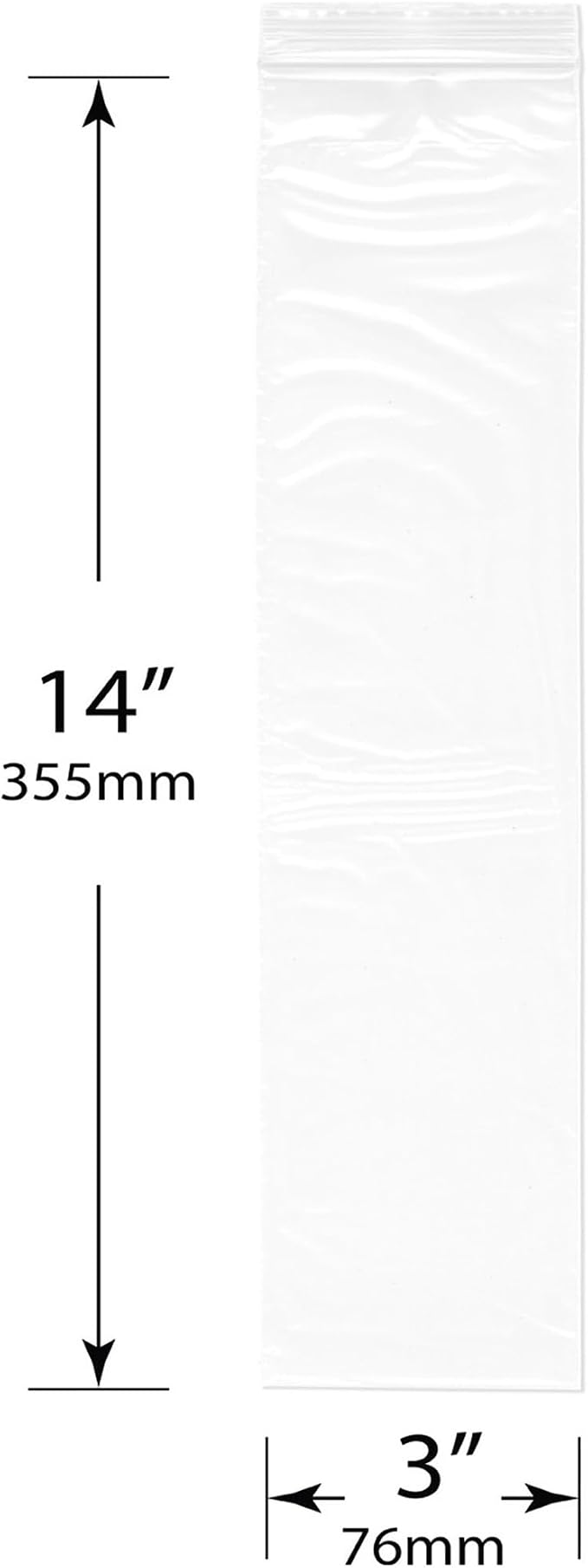 Plymor 3" x 14" (Pack of 100), 2 Mil Zipper Reclosable Plastic Bags