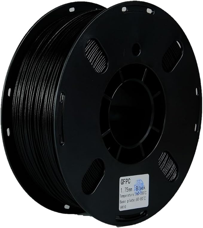 RANKI Glass Fiber Polycarbonate Filament 1.75mm 1KG, Outdoor Use ultrahard Glass Fiber PC 3D Printer Filament, High Temperature Resistance, 1 KG Spool, (Black)