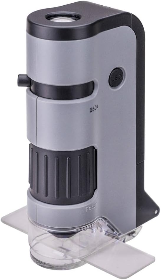 Carson MicroFlip 100x-250x, LED UV Pocket Microscope with Smartphone Clip, STEM Education (MP-250)