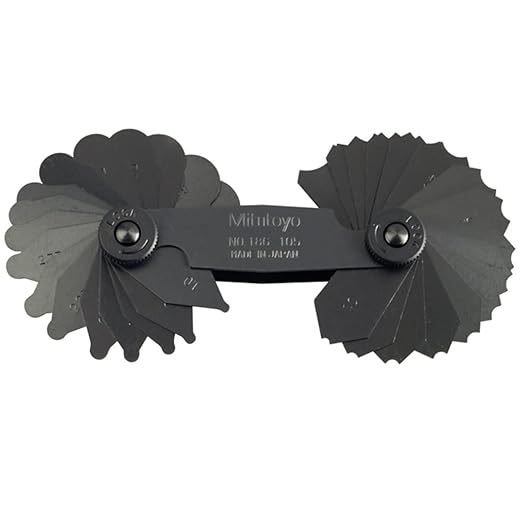 Mitutoyo 186-105 Radius Gage Set, 1-3mm by 0.25mm and 3.5-7mm by 0.5mm, 17 Pairs of Precision Steel Leaves, Concave/Convex Radius Inspection Tool for Machining, Metalworking, and Quality Control | Precision Steel Leaves