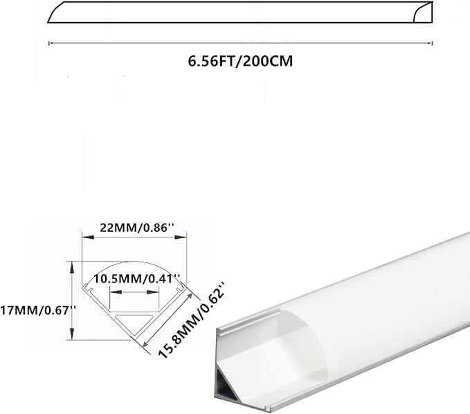 THMOOTHER V Shape 6.6FT 200CM LED Strip Aluminum Channel Diffuser, 10-Pack 16x16MM Anodized Silver Track with Curved Milky Cover, Corner Connector and Mounting System