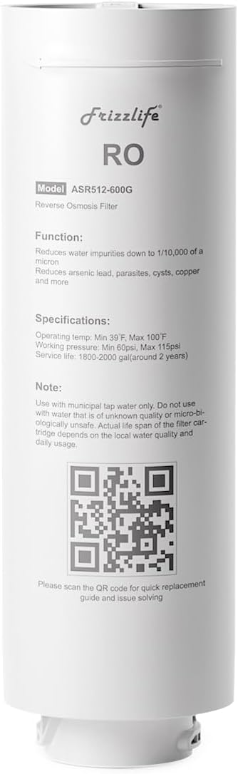 Frizzlife ASR512-600G Replacement RO Filter Cartridge For MR600 Reverse Osmosis System(2nd Stage)