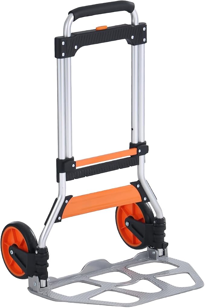 VEVOR Folding Hand Truck and Dolly, 275 Lbs Capacity, Aluminum Foldable Cart, Heavy-Duty Luggage Trolley Cart with Telescoping Handle and PP+TPR Wheels for Home, Office, Shopping, Travel