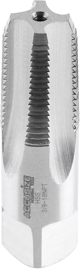 Accusize 3/8"-18 HSS Taper Pipe Tap - NPT, NPT-38 | 3/8"-18, 4 Flutes, 2-9/16" OAL, HSS Taper Pipe Tap - NPT