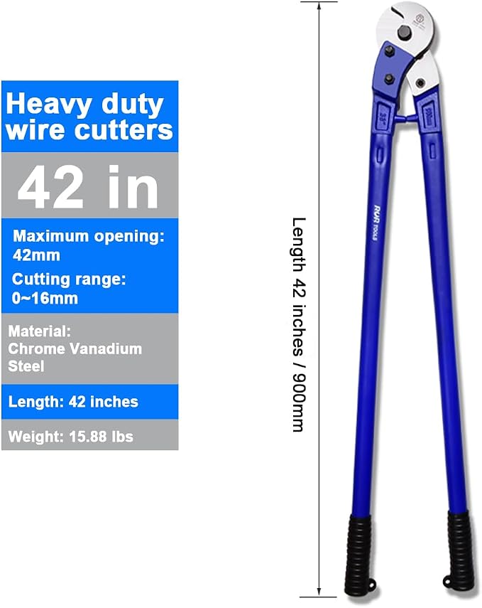 Wire Cutters 42 inch | Wire Rope Cutter Heavy Duty | Industrial-Grade, Forged from T8 Alloy Steel, Hardness HRC62, Sharp Cutting. for Stainless Steel Wire, Hard Wire Ropes