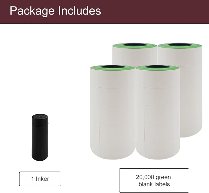 Motex 2 Line Blank Labels - 20,000 Green Blank Price and Date Gun Labels with 1 Ink Roller, Fits MX-2316NEW