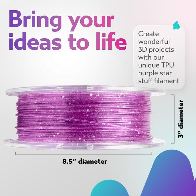 Cookiecad TPU Filament 1.75mm 1kg Translucent Glitter 3D Printer Filament - Purple Star Stuff TPU