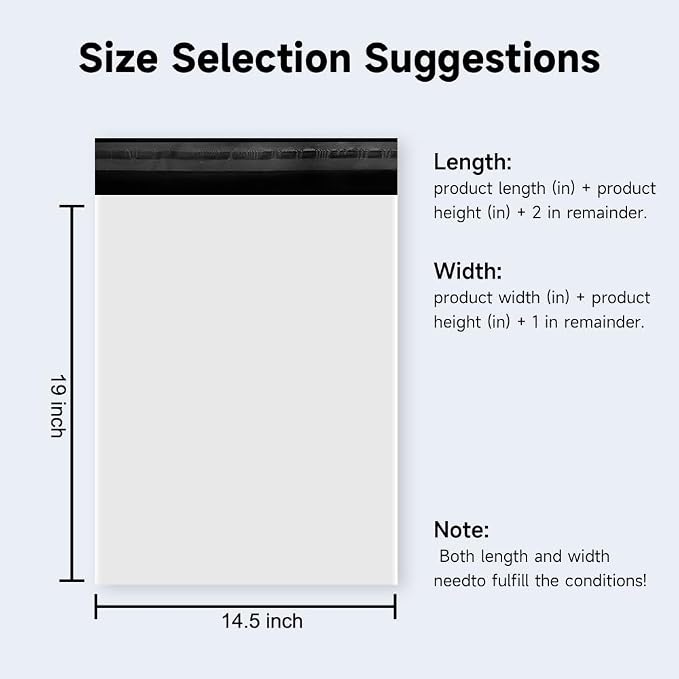 White Poly Mailers 14.5x19 Inch, 50 Pack | Self-seal shipping bags with secure adhesive; for online sellers, clothing, towels, accessories, and daily orders