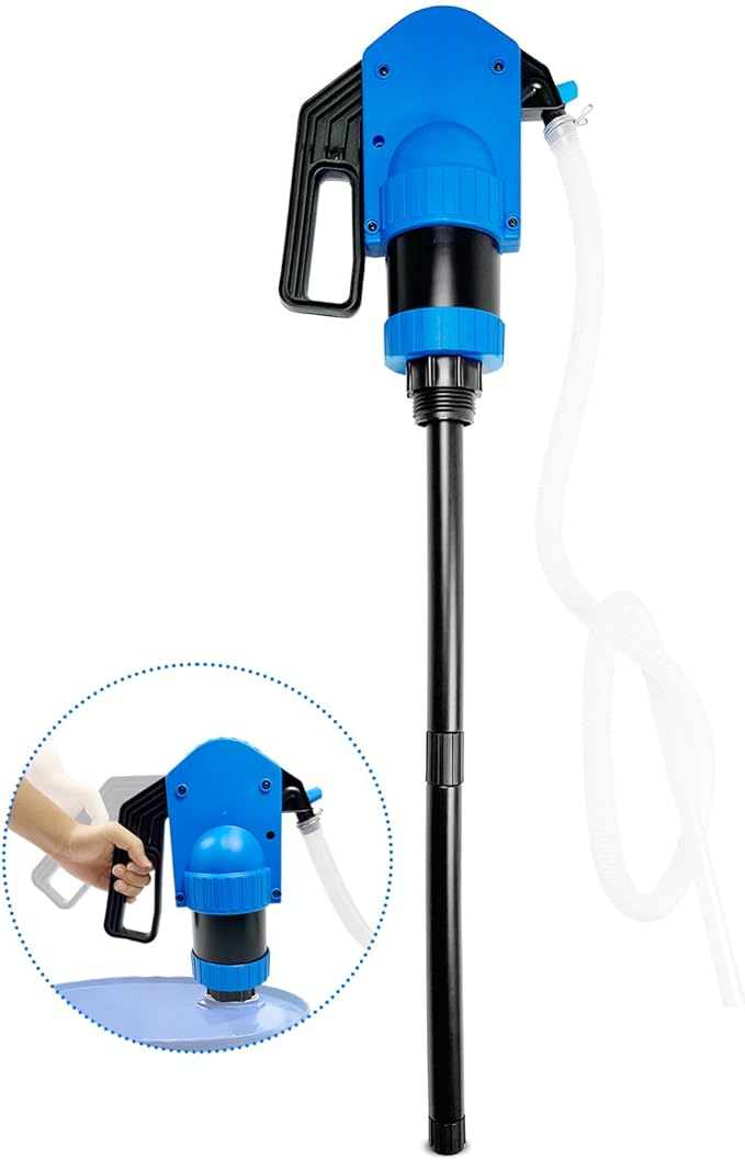 Lever Action Drum Pump，Manual Barrel Pump for water/oil/liquids，55-gallon siphon pump includes 6.56 feet of 3/4-inch corrugated hose