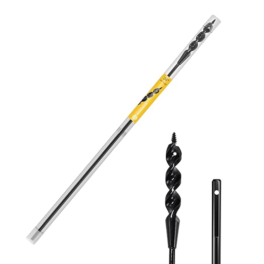 HUAALIUCHE 36" Flexible Installer Drill Bit for Pulling Wires in Walls, Ceilings, and Sidewalks, 1/2" Auger with Screw Point & Fish Eye, 3/16" 3-Flat Shank for Wood & Conduits, with Storage Tube