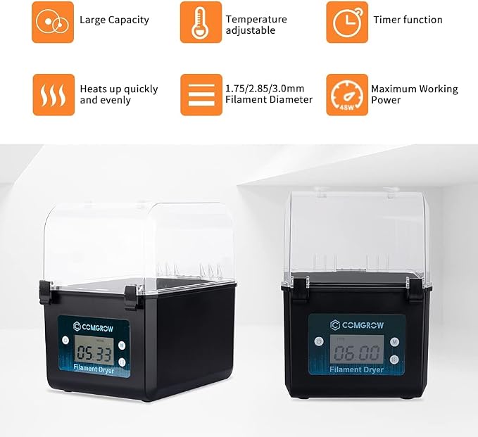 Comgrow Filament Dryer, Upgraded Filament Dry Box, Large-Capacity 3D Filament Dehydrator for 2KG Filament, Compatible with 1.75mm, 2.85mm Filament and PLA PETG TPU ABS Material