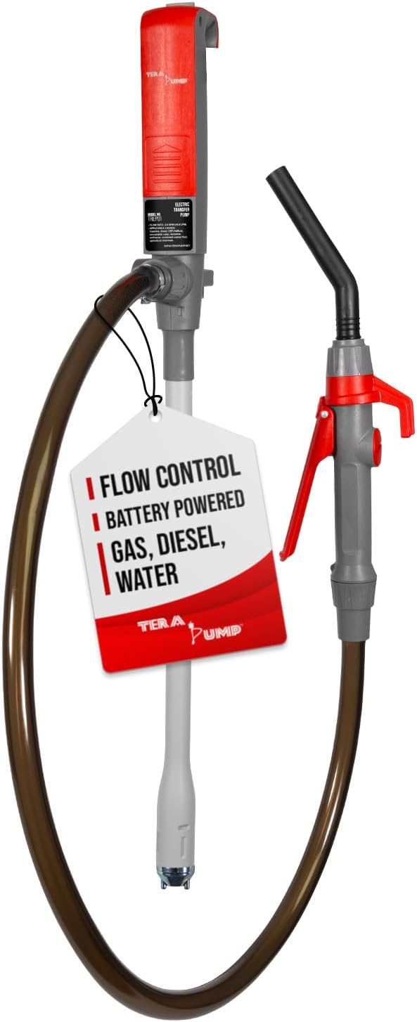 TERA PUMP Portable Battery Powered Multipurpose Gas Transfer Pump (2nd Gen) | 2.8 GAL/MIN, Quick Stop Nozzle, For Gas, Diesel, DEF, Liquid Transfer Pump