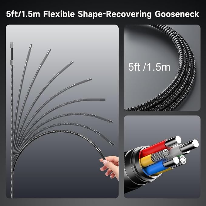 360° Joystick Articulating Borescope with Light,5'' Monitor 6.2mm Slim Probe Endoscope Inspection Camera,4-Way Articulating Borescope with 5ft Resilient Gooseneck Cable-Dual Battery Pack