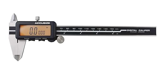 Accusize Industrial Tools 0-6''/0-150 mm, Yellow LCD Electronic Digital Caliper,Metric/Inch, 0.0005''/0.01mm Resolution, 1110-1818 | 150 mm/6 in Range, 0.01 mm/0.0005 in Resolution, ±0.03 mm Accuracy, Metric/Inch, Yellow LCD