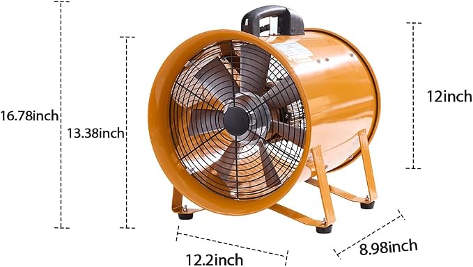12-Inch Industrial Portable Air Blower Ventilator, 3300 CFM Heavy-Duty Tube Exhaust Fan, 550W High-Velocity Low-Noise Air Mover for Extraction, Ventilation (12 Inch Blower Fan)