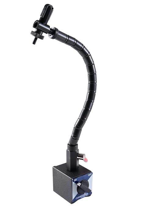 Accusize Industrial Tools - 176 lb Flexible Magnetic Base for Industrial Precision Indicators, P900-S304 | On/Off Switch, V-Groove Bottom, 12" Flexible Arm, M8 x 1.25 mm Tapped Hole