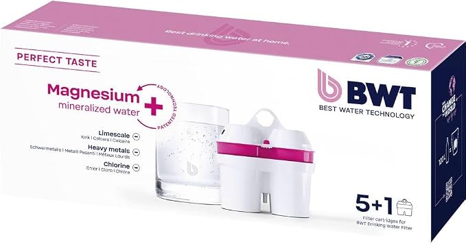 BWT Magnesium Mineralized Water Filter, 6-Pack - Long Life Mg2+ Cartridge for Water Filters, 6x120L Capacity, Maximum Protection for Espresso Machines