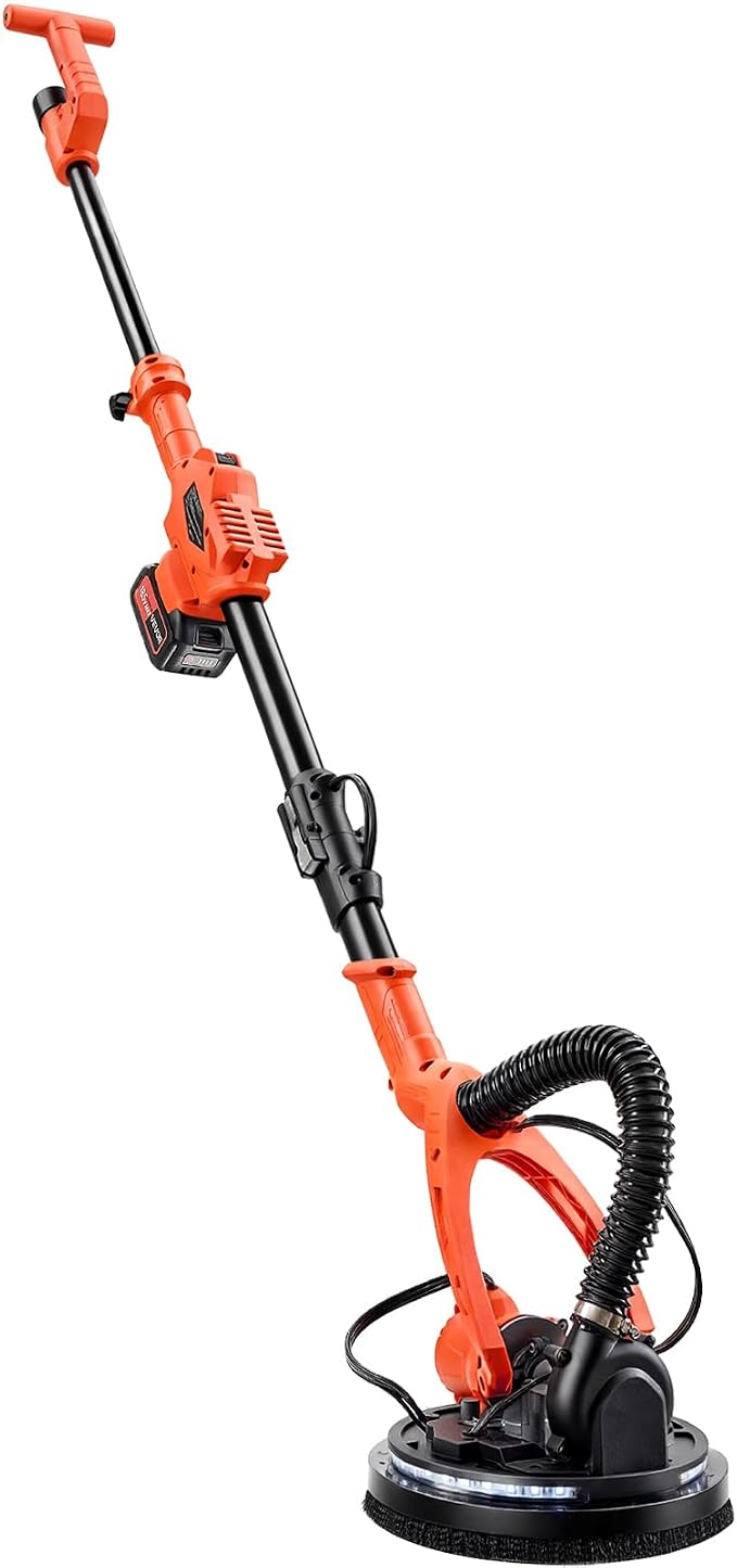 VEVOR Cordless Drywall Sander, 450W Electric Sander, Popcorn Ceiling Removal Tool with Vacuum Dust Collection, 7 Variable Speed 0-1600 RPM, LED Light, Foldable & Extendable Handle, 15 Sanding Discs