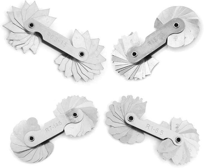 Radius Gauge Set ，4pcs Stainless Steel Radius Fillet Gauge Measuring Tool R0.3-1.5/ R1-6.5/ R7-14.5/ R15-25