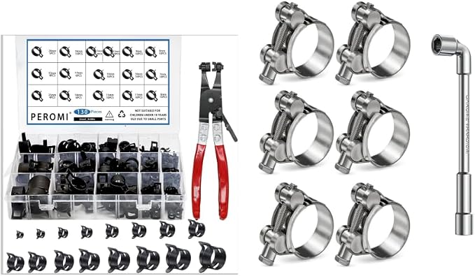 130Pcs 6-25mm Spring Band Hose Clamps With 6 Pack 17-19mm T-Bolt Hose Clamp