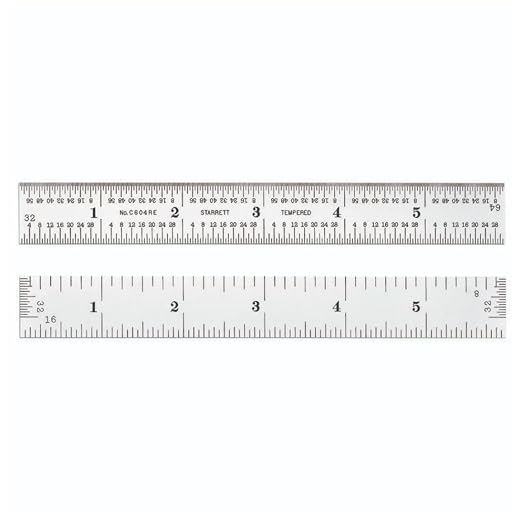 Starrett Spring Tempered Steel Rule with Satin Chrome Finish, Quick Reading and Inch Graduation - 6" Length, 4R Graduation Type, 3/64" Thickness - C604RE-6