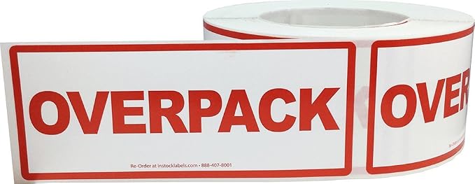 Air Specialty Overpack Labels, 2.5 x 6 Inch Adhesive Shipping Labels, 500 Overpack Handling Stickers Per Roll for Hazardous Materials Packaging and Transport – Made in the USA