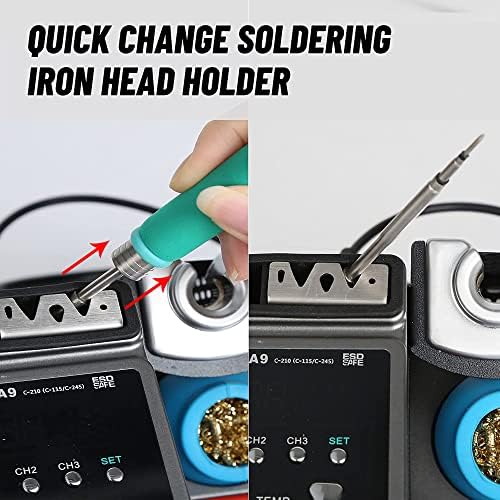 SUGON A9 245 Soldering Station, 120W Soldering Iron Station Kit,3 Seconds Fast Heating up 716℉, 212℉-842℉, 3 Temperature Storage, ℃/℉, 3 Soldering Iron Tips, Quick Change Soldering Iron Tips Holder