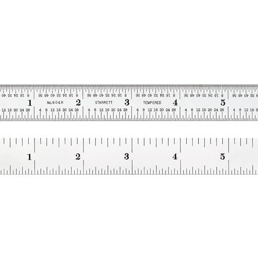 Starrett Spring Tempered Steel Rule with Satin Chrome Finish, Quick Reading and Inch Graduation with SLC - 6" Length, 4R Graduation Type, 3/64" Thickness - C604R-6 W/SLC